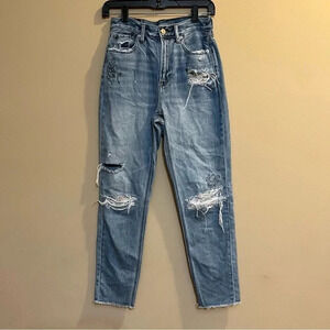 American Eagle AE X Keith Haring RARE Distressed Ripped MOM Jeans Light Wash 0